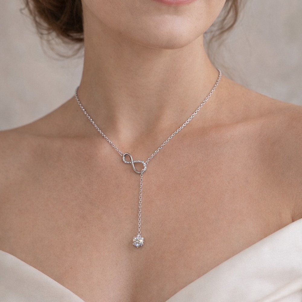 Elegant Moissanite & 925 Sterling Silver Infinity Necklace